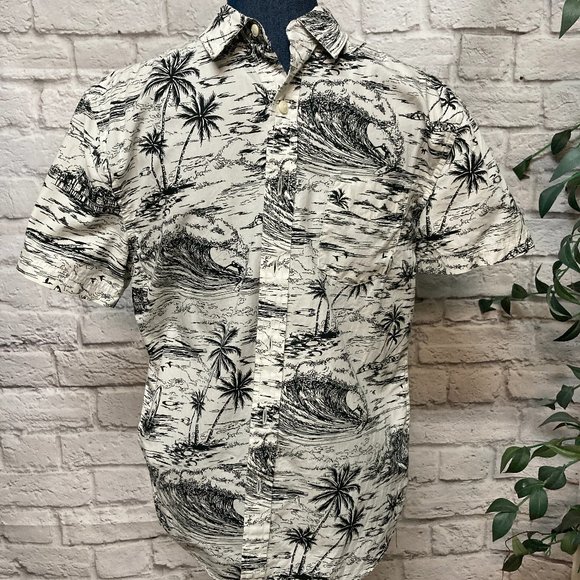 Mens Lot of Two Floral Short Sleeve Shirts Small Cotton/Linen Black/White Blue - Picture 2 of 9